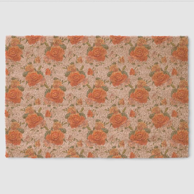 rose pink orange floral pattern wedding spring fiber doormat (Front)