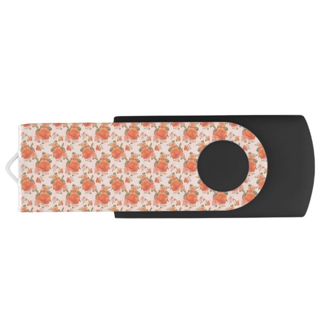 rose pink orange floral pattern wedding spring flash drive (Back)