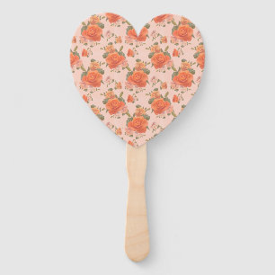rose pink orange floral pattern wedding spring hand fan