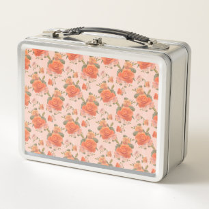 rose pink orange floral pattern wedding spring metal lunch box