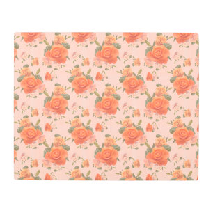 rose pink orange floral pattern wedding spring metal print