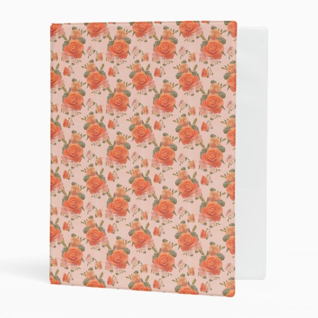rose pink orange floral pattern wedding spring mini binder (Front/Inside)