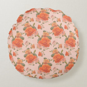 rose pink orange floral pattern wedding spring round pillow
