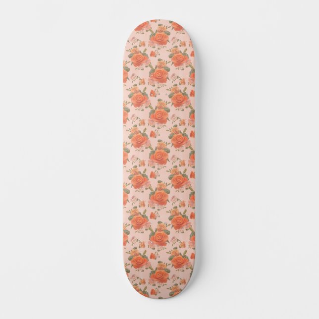 rose pink orange floral pattern wedding spring skateboard (Front)