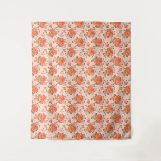 rose pink orange floral pattern wedding spring tapestry (Front)