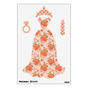 rose pink orange floral pattern wedding spring wall decal