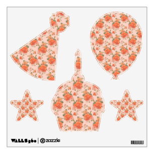 rose pink orange floral pattern wedding spring wall decal