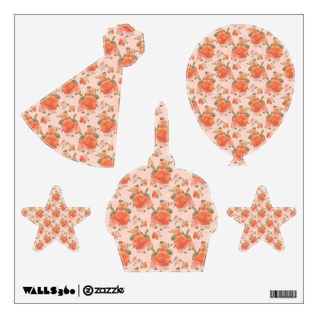 rose pink orange floral pattern wedding spring wall decal (Front)