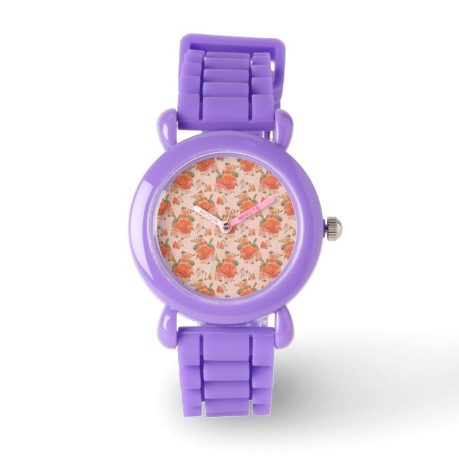 rose pink orange floral pattern wedding spring watch (Front)
