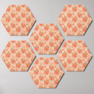 rose pink orange floral pattern wedding spring wood photo tile