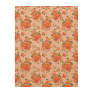 rose pink orange floral pattern wedding spring wood wall art