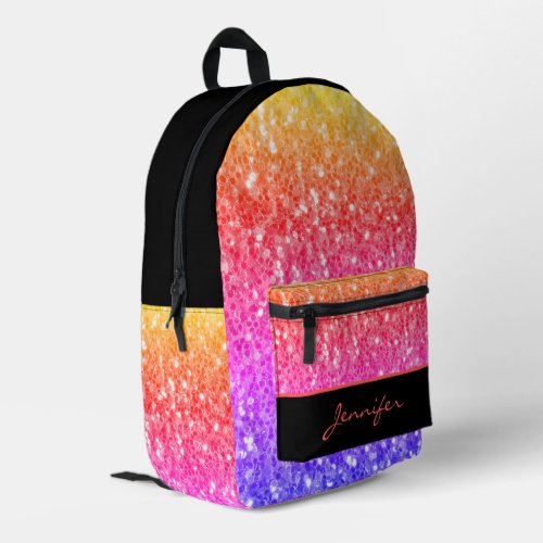 Rose pink orange purple sparkles black Custom name Printed Backpack