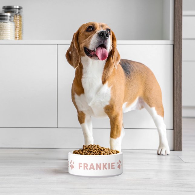 Rose Pink Paw Print Monogram Pet Name Bowl (Creator Uploaded)