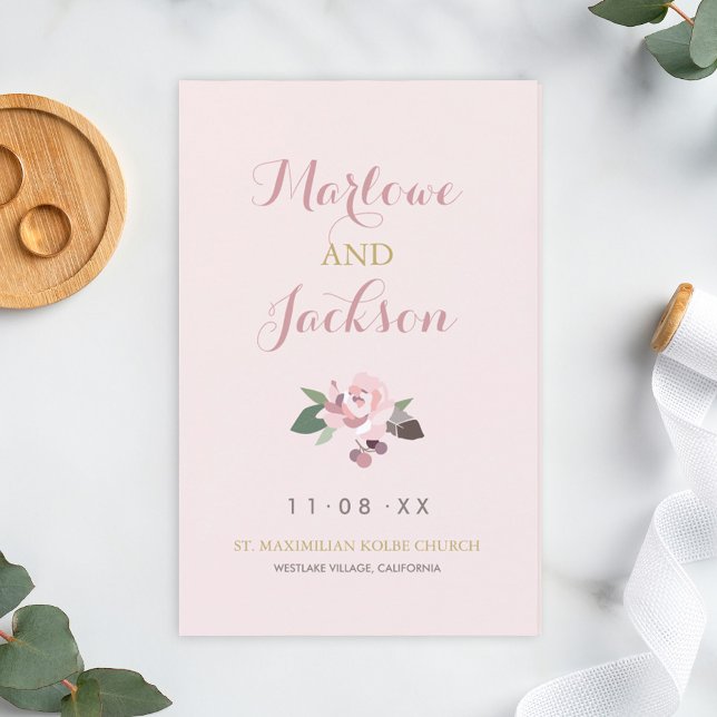 Rose Pink Peony Floral Boho Wedding Program (Creator Uploaded)