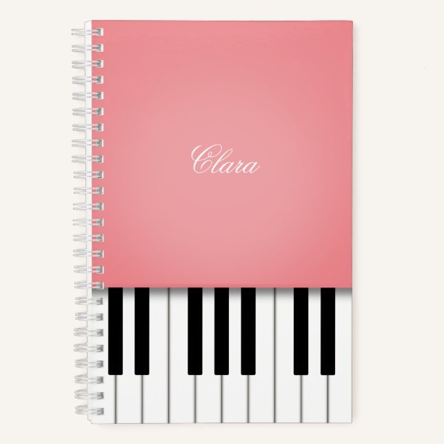 Rose Pink Piano Music Keyboard Personalized Notebook (Front)