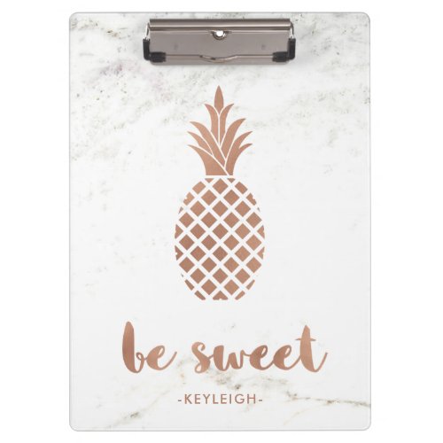 Rose Pink Pineapple on White Marble  Be Sweet Clipboard