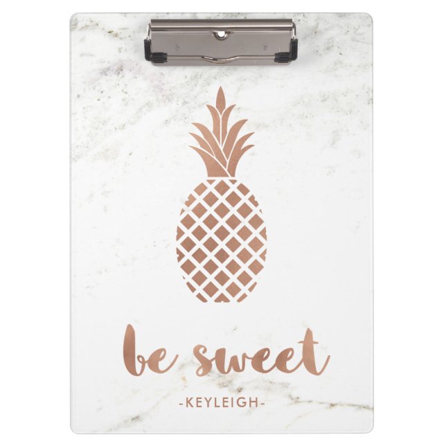 Rose Pink Pineapple on White Marble | Be Sweet Clipboard (Front)