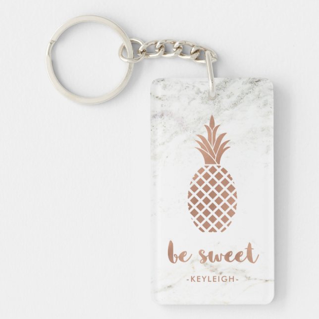 Rose Pink Pineapple on White Marble | Be Sweet Keychain (Front)