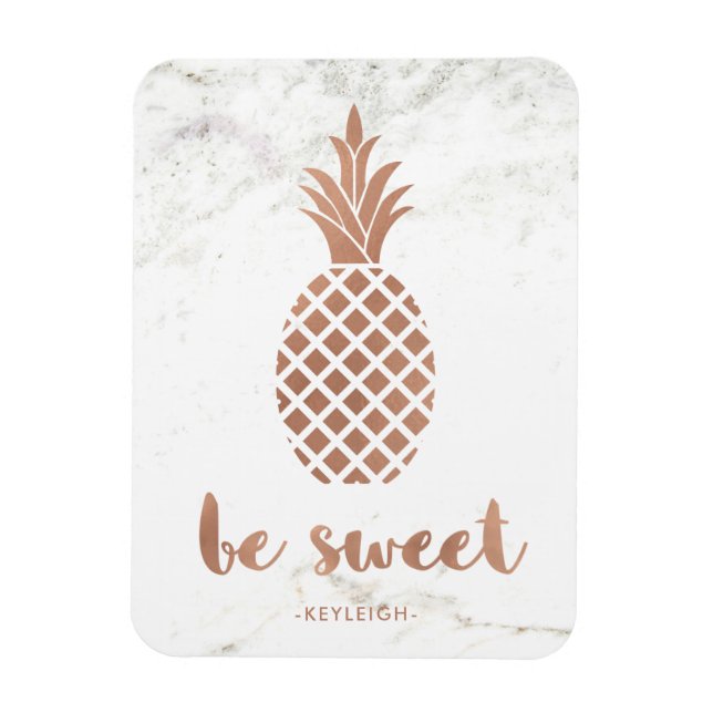 Rose Pink Pineapple on White Marble | Be Sweet Magnet (Vertical)