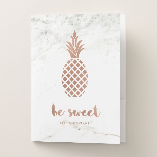 Rose Pink Pineapple on White Marble | Be Sweet Pocket Folder (Front)