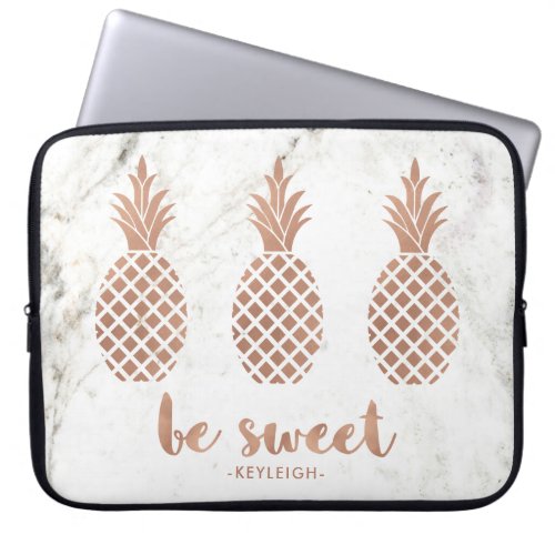 Rose Pink Pineapples on White Marble  Be Sweet Laptop Sleeve