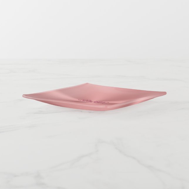 Rose pink polished chrome-look trinket tray (Angled)