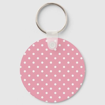 Rose Pink Polka Dot Keychain by LokisColors at Zazzle
