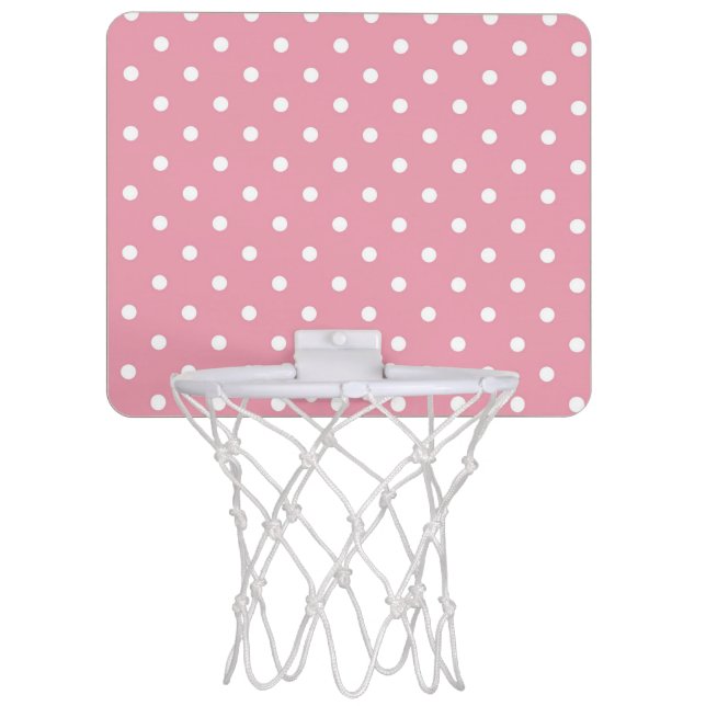Rose Pink Polka Dot Mini Basketball Goal Mini Basketball Hoop (Front)
