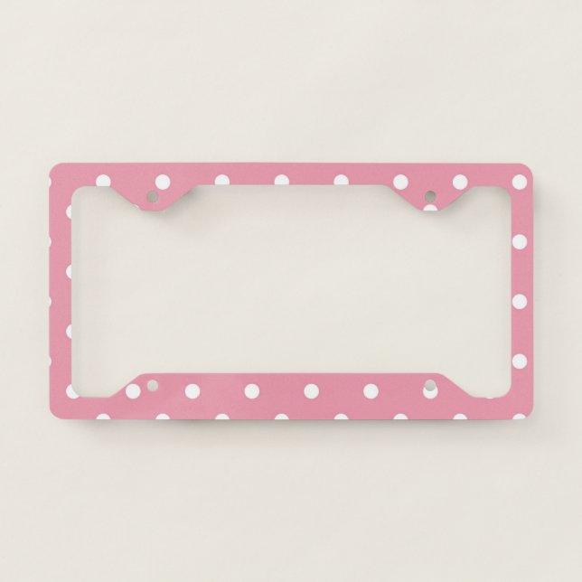 Rose Pink Polka Dots License Plate Frame (Front)