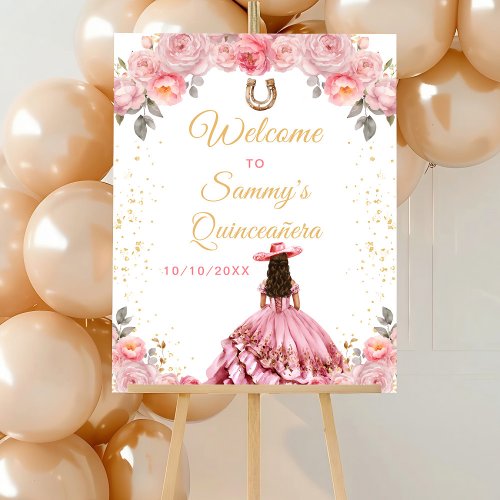 Rose Pink Princess Charro Quinceaera Welcome Foam Board