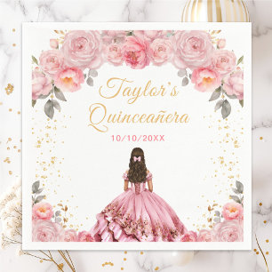 Rose Pink Princess Floral Quinceañera Napkins