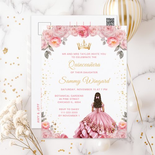 Rose Pink Princess Floral Quinceaera Postcard