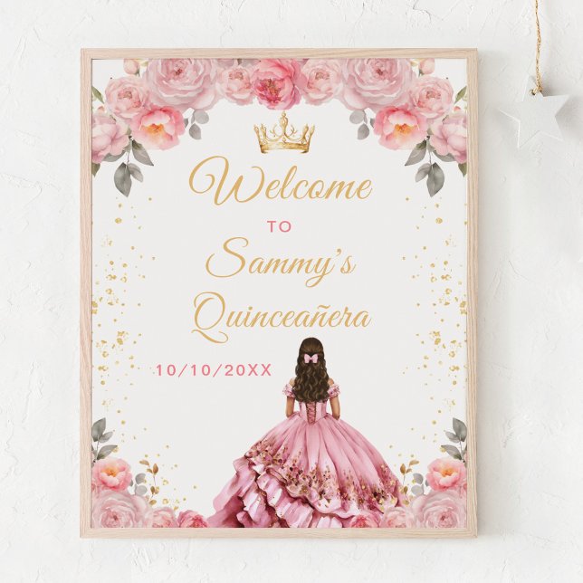 Rose Pink Princess Quinceañera Welcome Poster (Creator Uploaded)