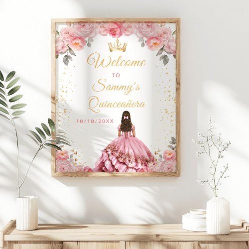 Rose Pink Princess Quinceaera Welcome Poster