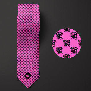 Rose Pink Pug Pattern Neck Tie