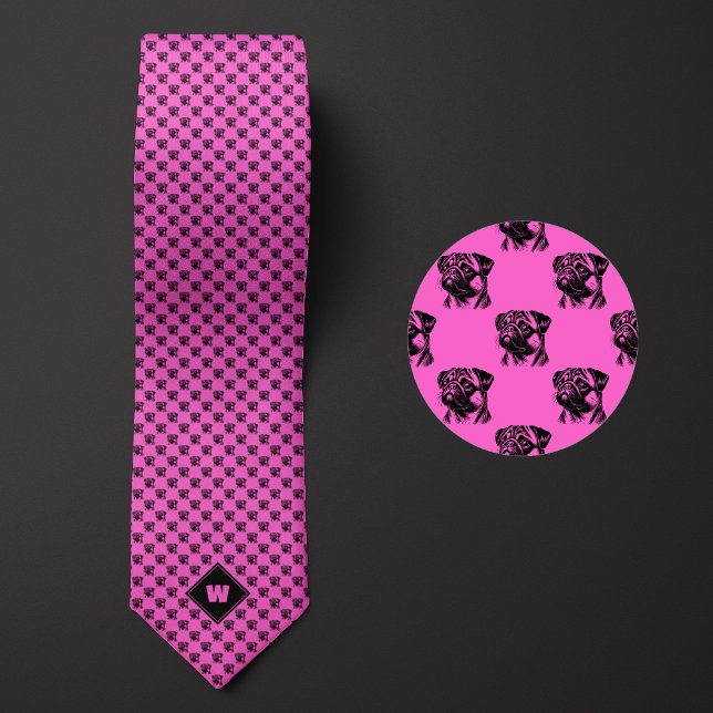 Rose Pink Pug Pattern Neck Tie (Creator Uploaded)