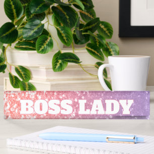 Rose pink purple faux sparkles glitters boss lady desk name plate