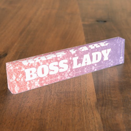 Rose pink purple faux sparkles glitters boss lady desk name plate
