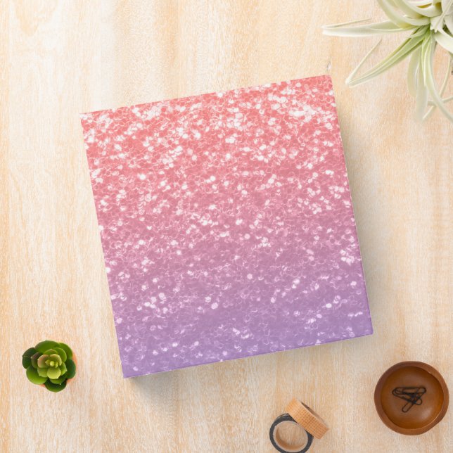 Rose pink purple lavender faux sparkles glitters 3 ring binder (In Situ)