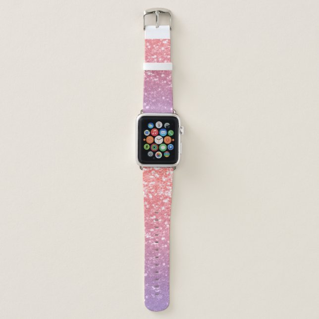 Rose pink purple lavender faux sparkles glitters apple watch band (Front)