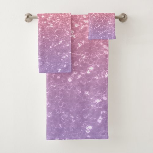 Rose pink purple lavender faux sparkles glitters bath towel set