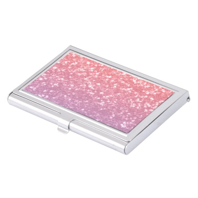 Rose pink purple lavender faux sparkles glitters business card case (Front)