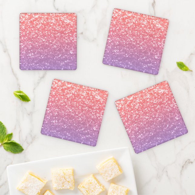 Rose pink purple lavender faux sparkles glitters coaster set (In Situ)