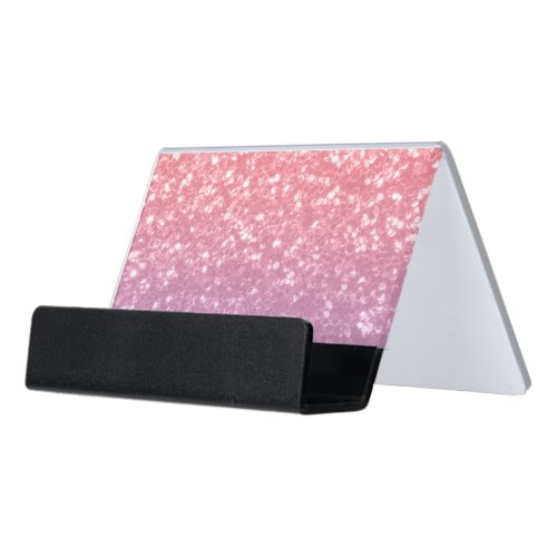 Rose pink purple lavender faux sparkles glitters desk business card holder