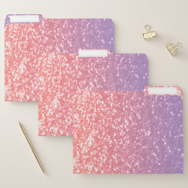 Rose pink purple lavender faux sparkles glitters file folder (Set)