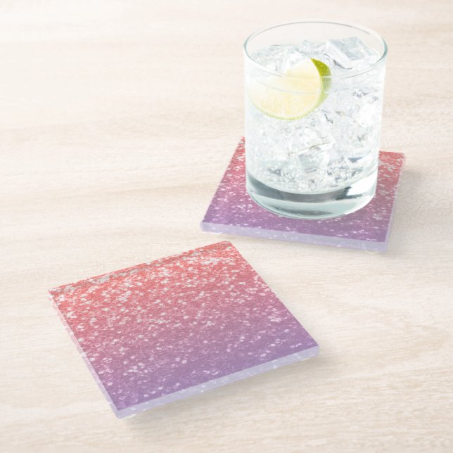 Rose pink purple lavender faux sparkles glitters glass coaster (Angled)