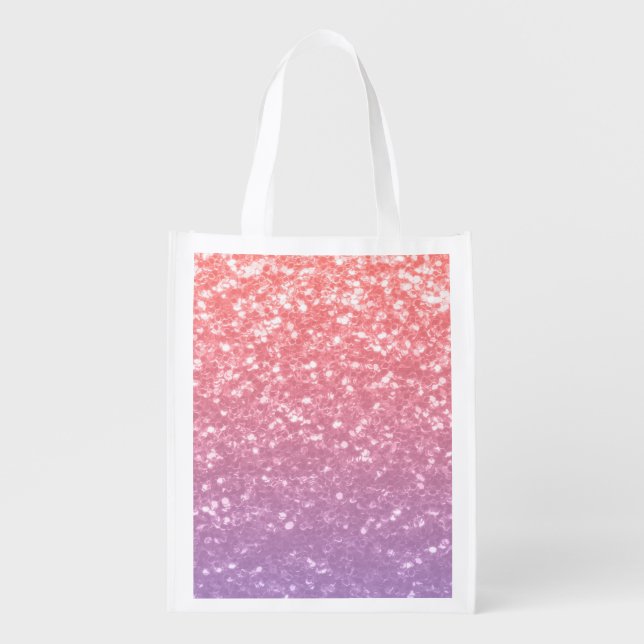 Rose pink purple lavender faux sparkles glitters grocery bag (Front)
