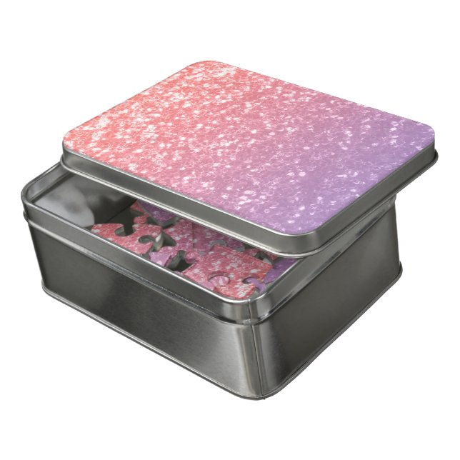 Rose pink purple lavender faux sparkles glitters jigsaw puzzle (Lid Open)