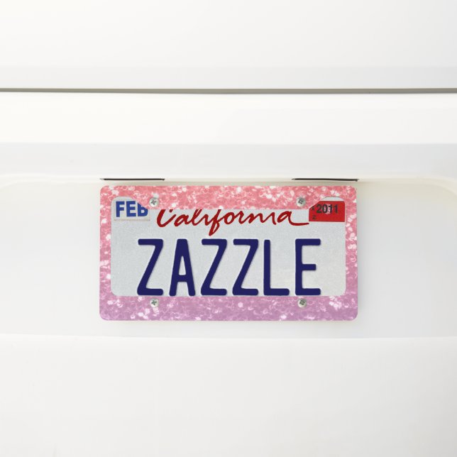 Rose pink purple lavender faux sparkles glitters license plate frame (On Car)