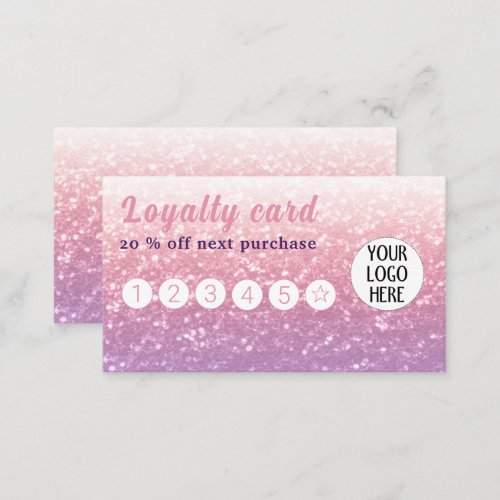 Rose pink purple lavender faux sparkles glitters loyalty card